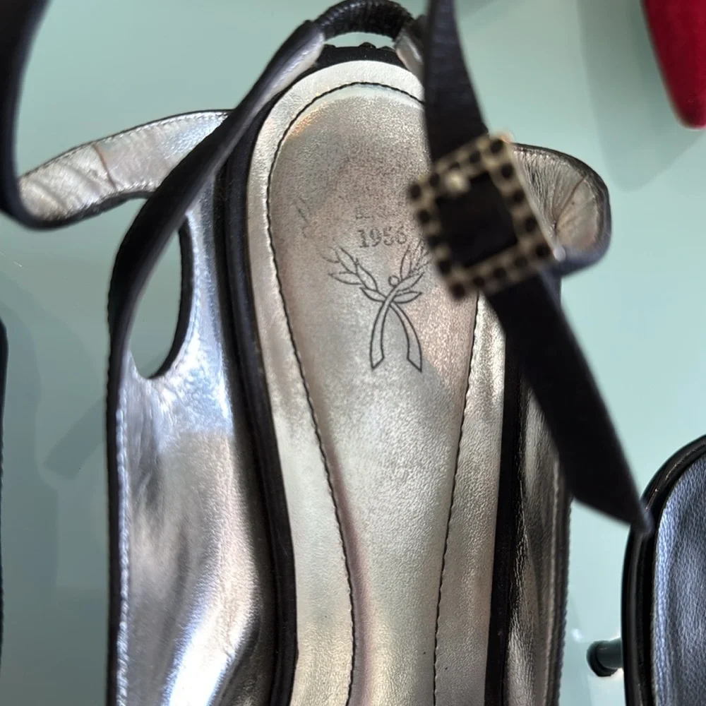 RODO Black Satin 2.5” Rhinestone Heels with feminine buckled strap (EU41) - Picture 4 of 4